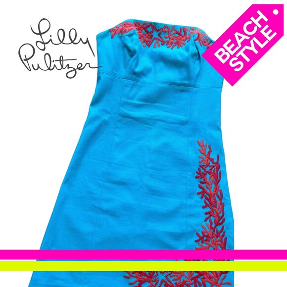 Lilly Pulitzer Asymmetrical Blue and Red Sheath Dress - Picture 2 of 8